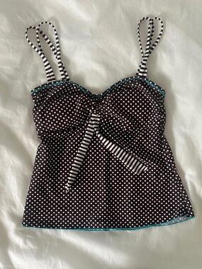Ocean Dreams Black & White Polka Dot Camisole with Teal Trim